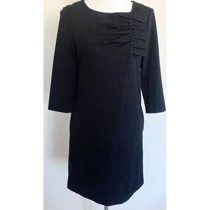Kate‎ Spade Dress Women 4 Black Excellent 3/4 Sleeve Pleated Neck Ponte Sheath